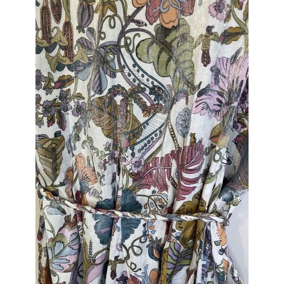 Aakaa Mini Dress Braided Belt Floral Dolman Sleeve Satiny Full Circle Skirt S - Picture 8 of 12